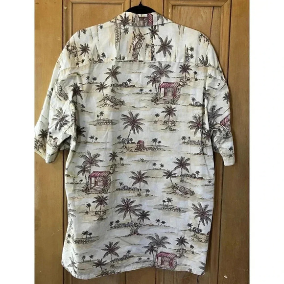 Moda Campia Moda Mens Vintage 90s Hawaiian Tiki Hut Shirt Size XL Beige SP EXC - Picture 9 of 11